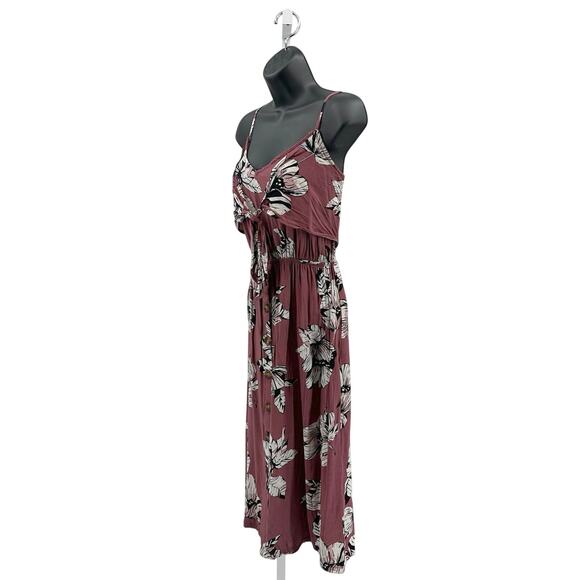 Mimi Chica Midi Dress Womens XL Brown Floral Sleeveless Tie Front V-Neck Smocked - Picture 3 of 7